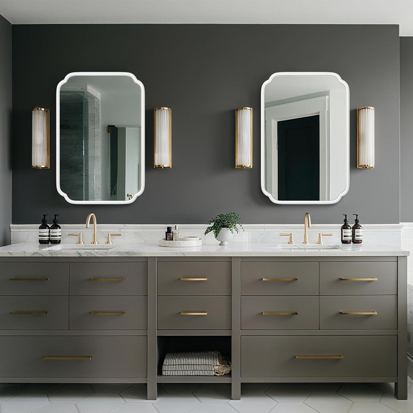 White Bathroom Mirror for Wall 20×30 Inch - Multi-Size Durable Iron Frame, Shatterproof Glass, Versatile for Bathroom/Bedroom/Living Room Decor (Horizontal or Vertical Mount)