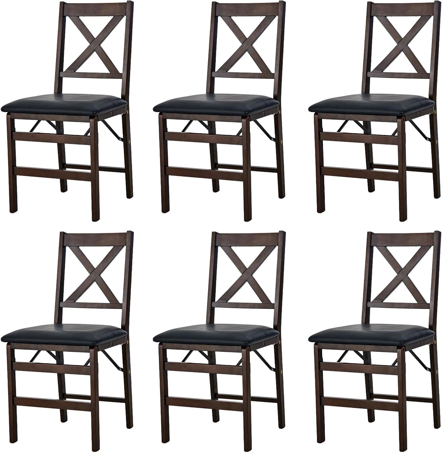 COLAMY Folding Dining Chairs Set of 6, Foldable Chairs with Padded Seats, Wood Folding Dining Room Chairs for Kitchen, Party, Camping, Dark Brown