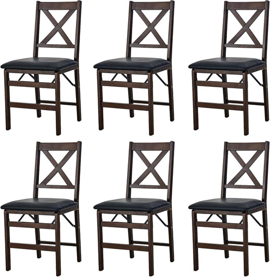 COLAMY Folding Dining Chairs Set of 6, Foldable Chairs with Padded Seats, Wood Folding Dining Room Chairs for Kitchen, Party, Camping, Dark Brown