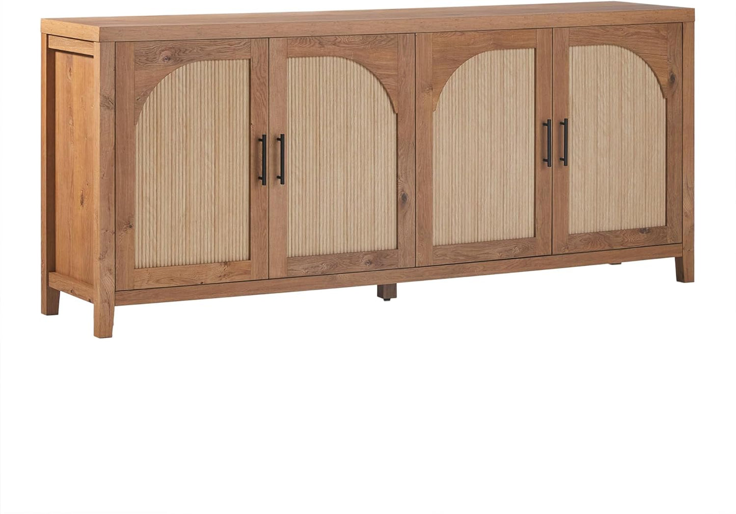Walker Edison Sasha 4-Door Reeded Sideboard Buffet with Cord Management, 70 Inch, English Oak