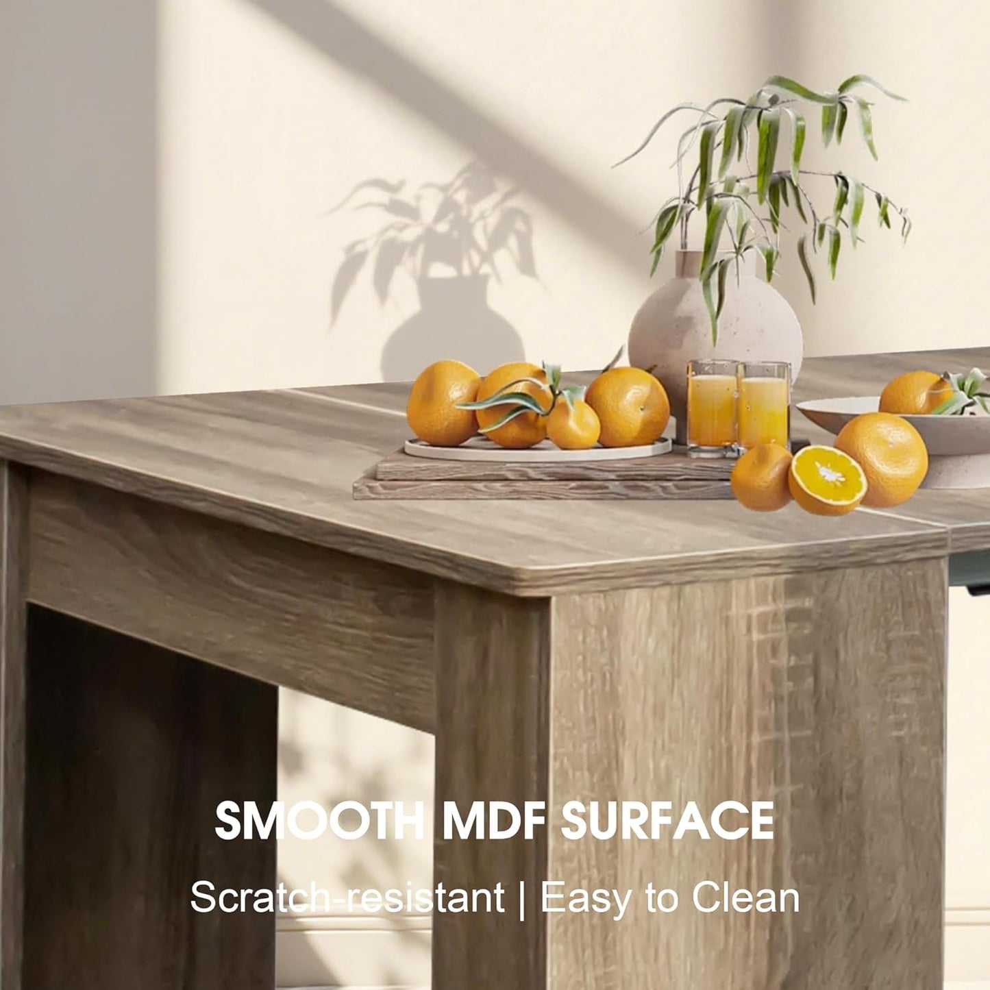 Expandable Dining Table, Convertible Table for Dining Room, Kitchen and Small Spaces, for 2-7 People(with Storage Shelf), Barnwood Brown