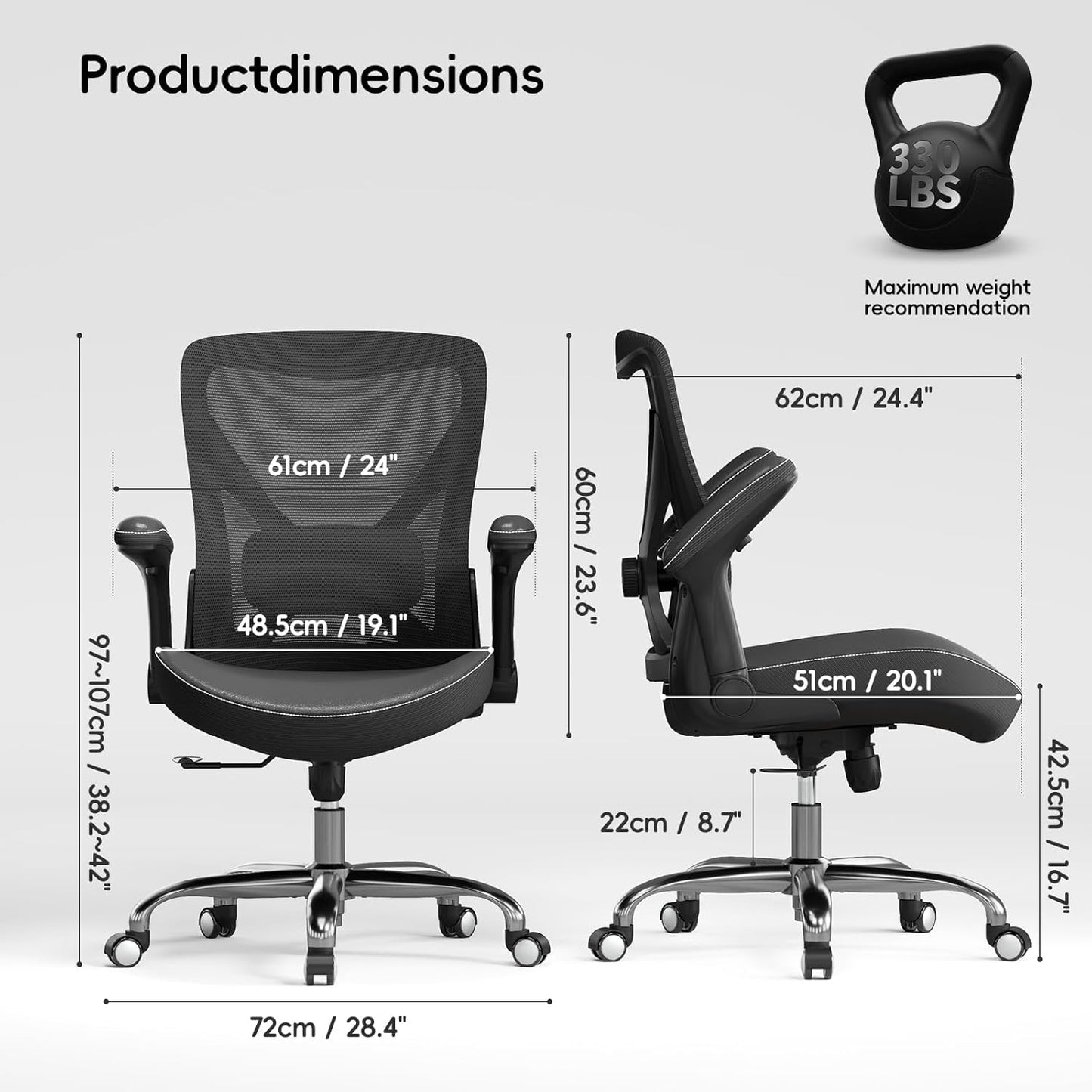 Ergonomic Office Chair-Computer PU Leather X-Shaped Desk Chair-Gaming Chair with Adjustable Flip-up Armrests Lumbar Support Mesh Executive Chair for Long Hours Office (Black)