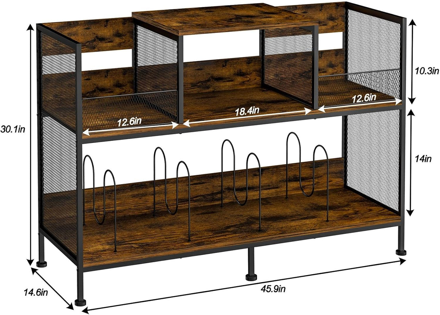 Large Vintage Record Player Table with 4 Adjustable Dividers, Vinyl Record Storage Cabinet for Up to 350 Albums, Medieval Turntable Stand for Living Room, Bedroom (Patent Pending)