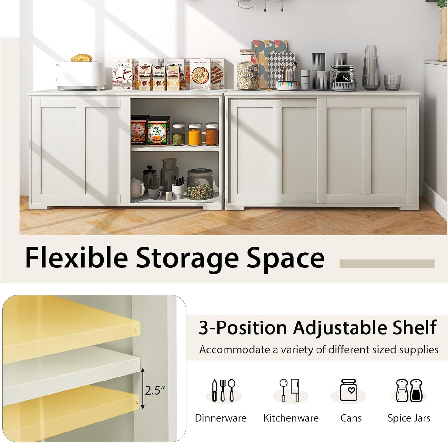 Costzon Sideboard Buffet Cabinet of 2, Wooden Kitchen Storage Cabinet with Adjustable Shelf, Sliding Barn Door, Accent Coffee Bar Cabinet Console Table for Living Room, Dining Room, Hallway