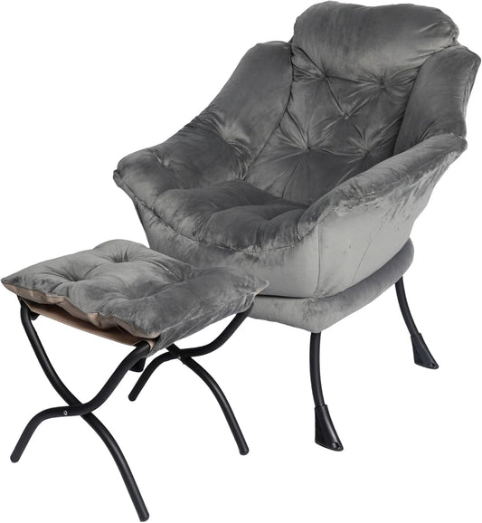 Kokel Lazy Chair with Folding Ottoman,Living Room Chairst (Dark Gray-1118)