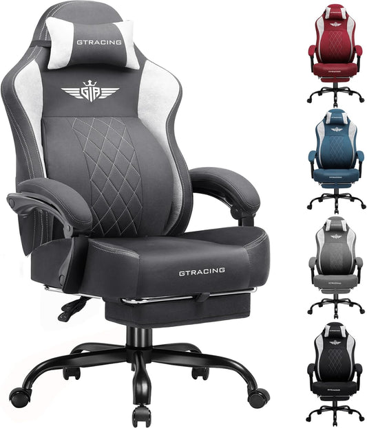 GTPLAYER Big and Tall Gaming Chair Breathable Fabric Computer Chair with Strong Lumbar Support, Comfortable Office Chairs with Pocket Spring Cushion, High Back Ergonomic Desk Chairs with Footrest