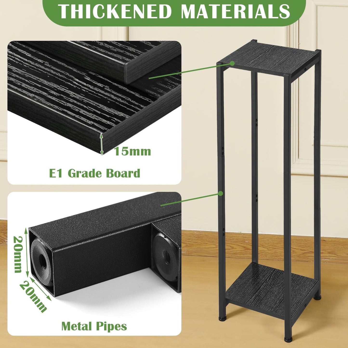 Extra Tall Plant Stand Indoor,40 Inch Plant Stands,2 Tier Metal Plant Stand with Heavy Duty Wood,Black