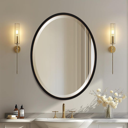 OVALCREST - Oval Wooden Beveled Wall Mirror for Home Decor, Bathroom, Vanity, Bedroom, Living Room, Hallway - London Style (Rubbed Black) 25.1 x 37.1