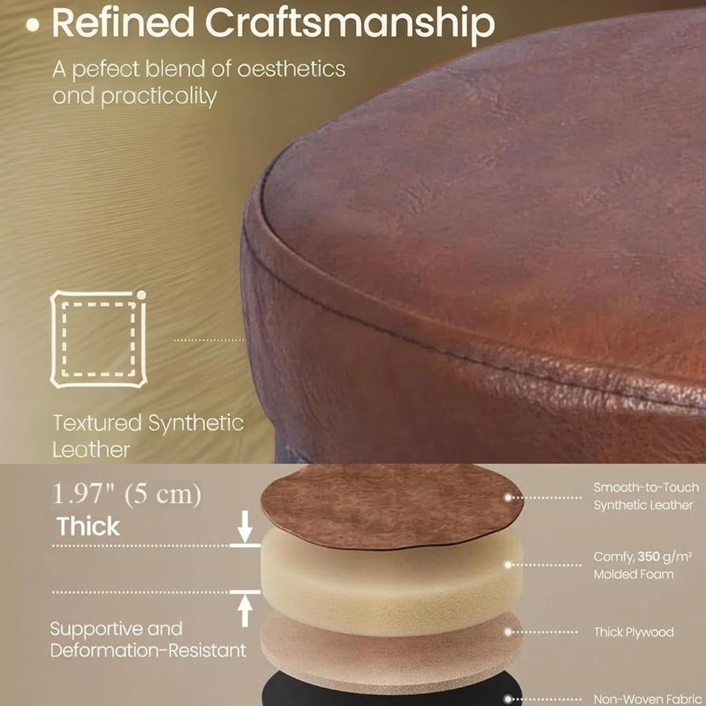 Diwhy Industrial Vintage Bar Stool, Kitchen Counter Height Adjustable Pipe Chair, Cast Iron Stool, Swivel Bar Stool with Backrest, Silver, Fully Welded Set of 2 Brown Upholstered