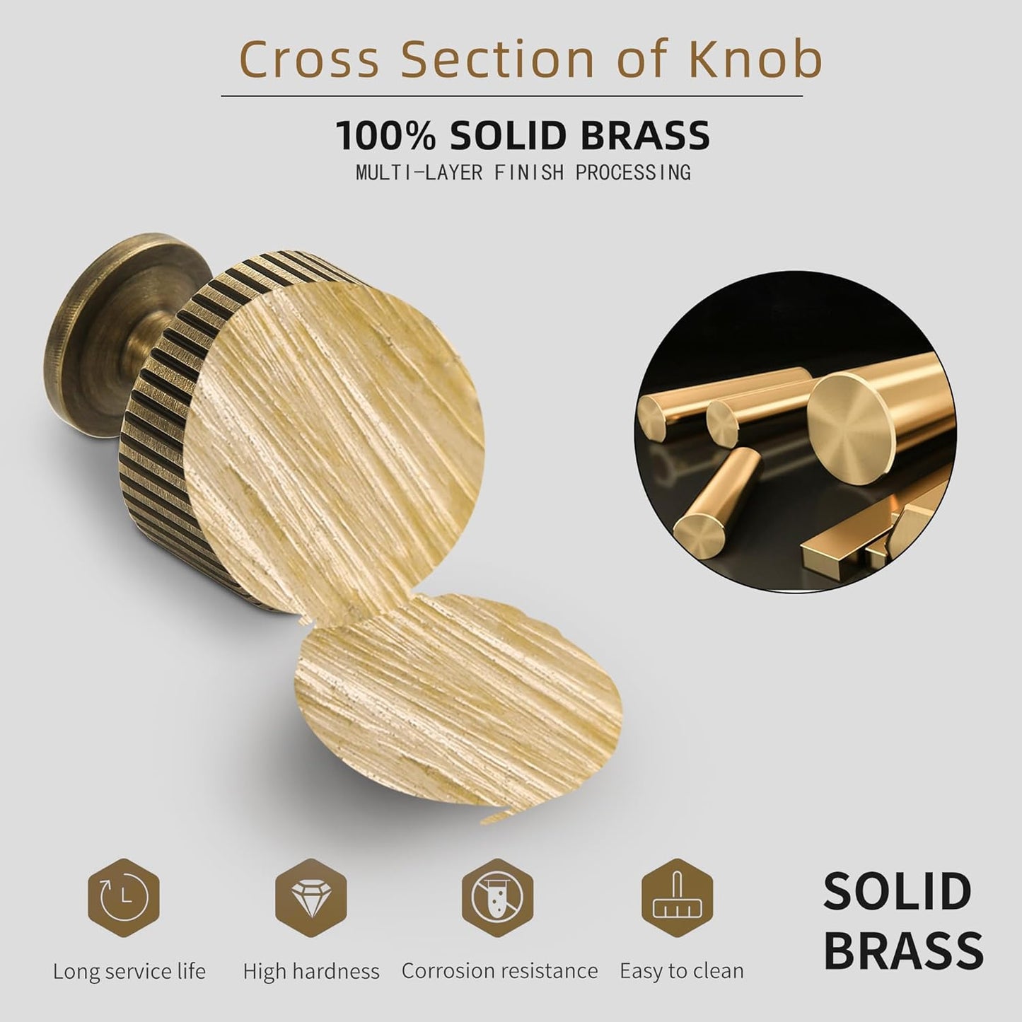 Antique Brass Cabinet Knob - Brush Gold Dresser Drawer Knob 2 Pack, Brass Handles for Bathroom Bedroom Closet Wardrobe,Furniture Hardware pulls