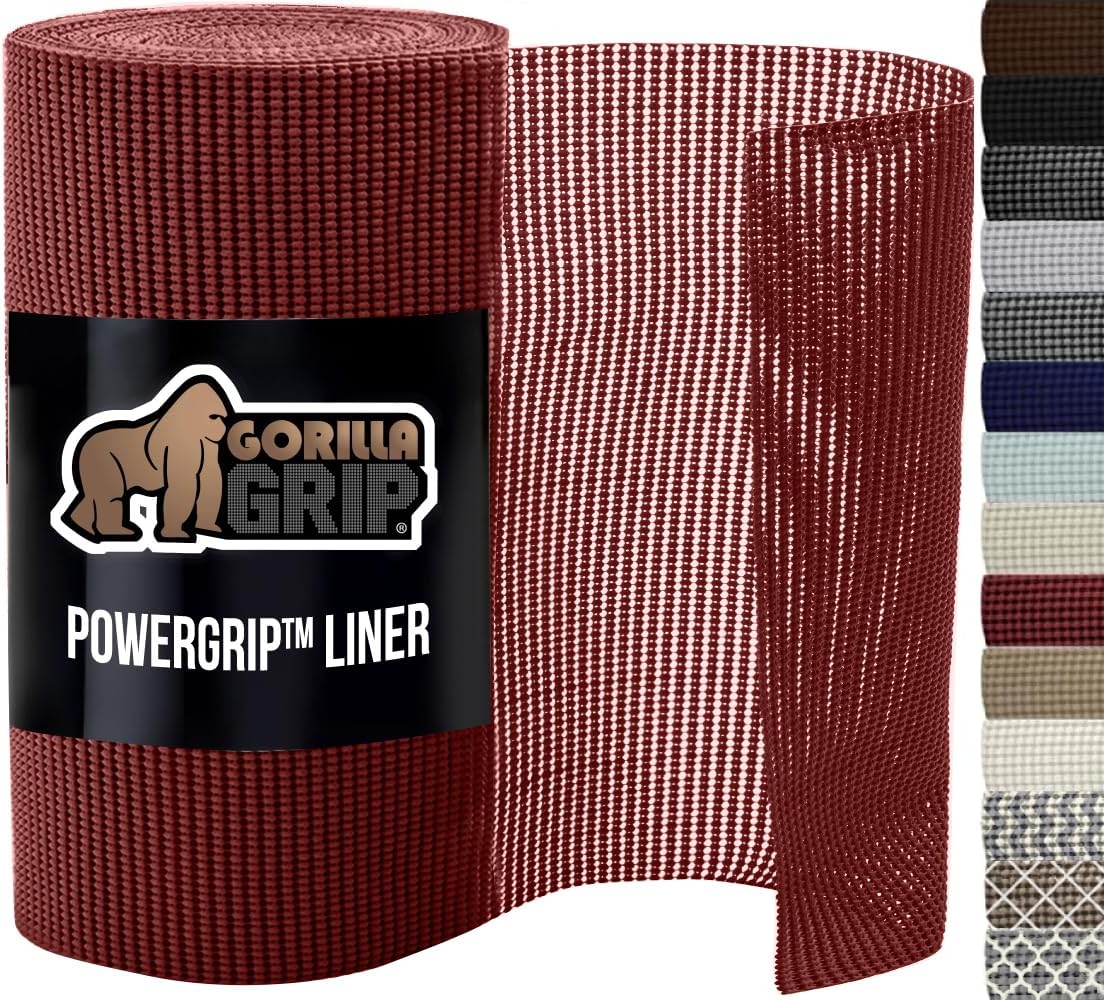 GORILLA GRIP powerGRIP Drawer Shelf and Cabinet Liner, Thick Strong Hold, Non-Adhesive Liners Protect Kitchen Cabinets and Cupboard, Bathroom Drawers, Easy Install, Breathable Mat, 20" x20', Red