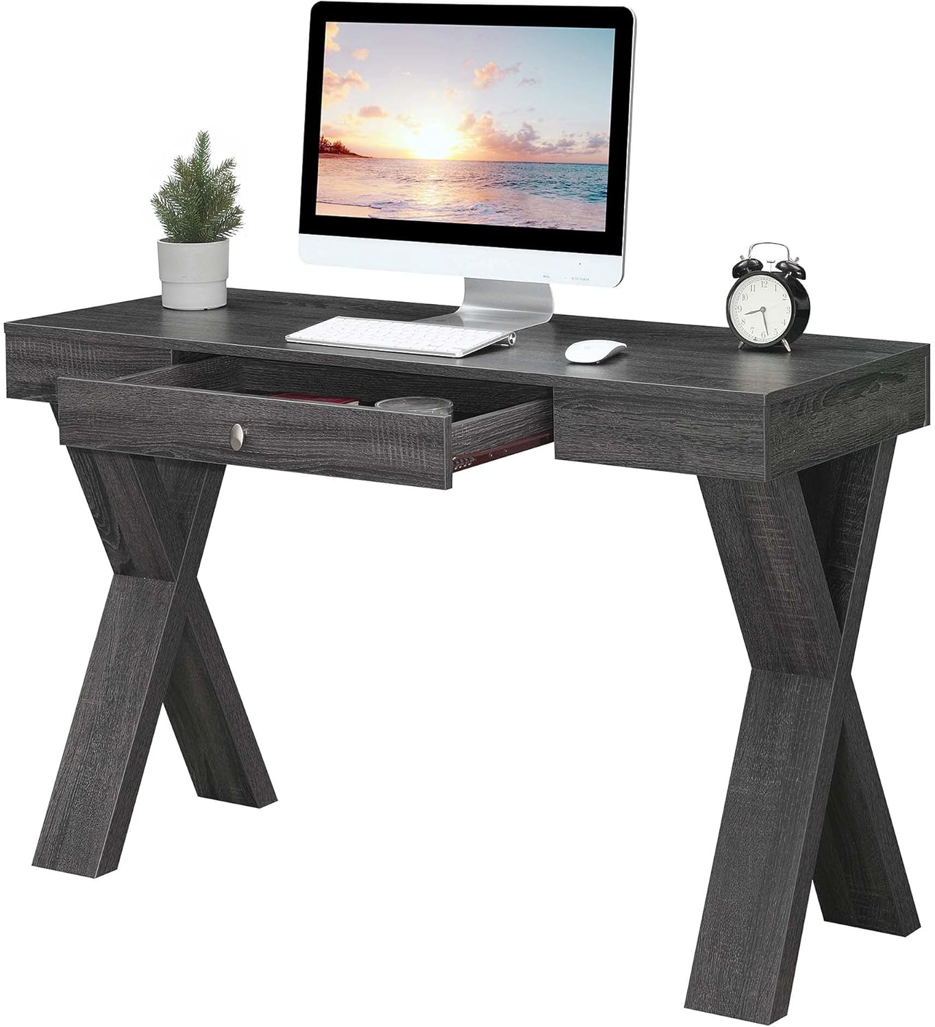Convenience Concepts Newport 1 Drawer Desk, Weathered Gray