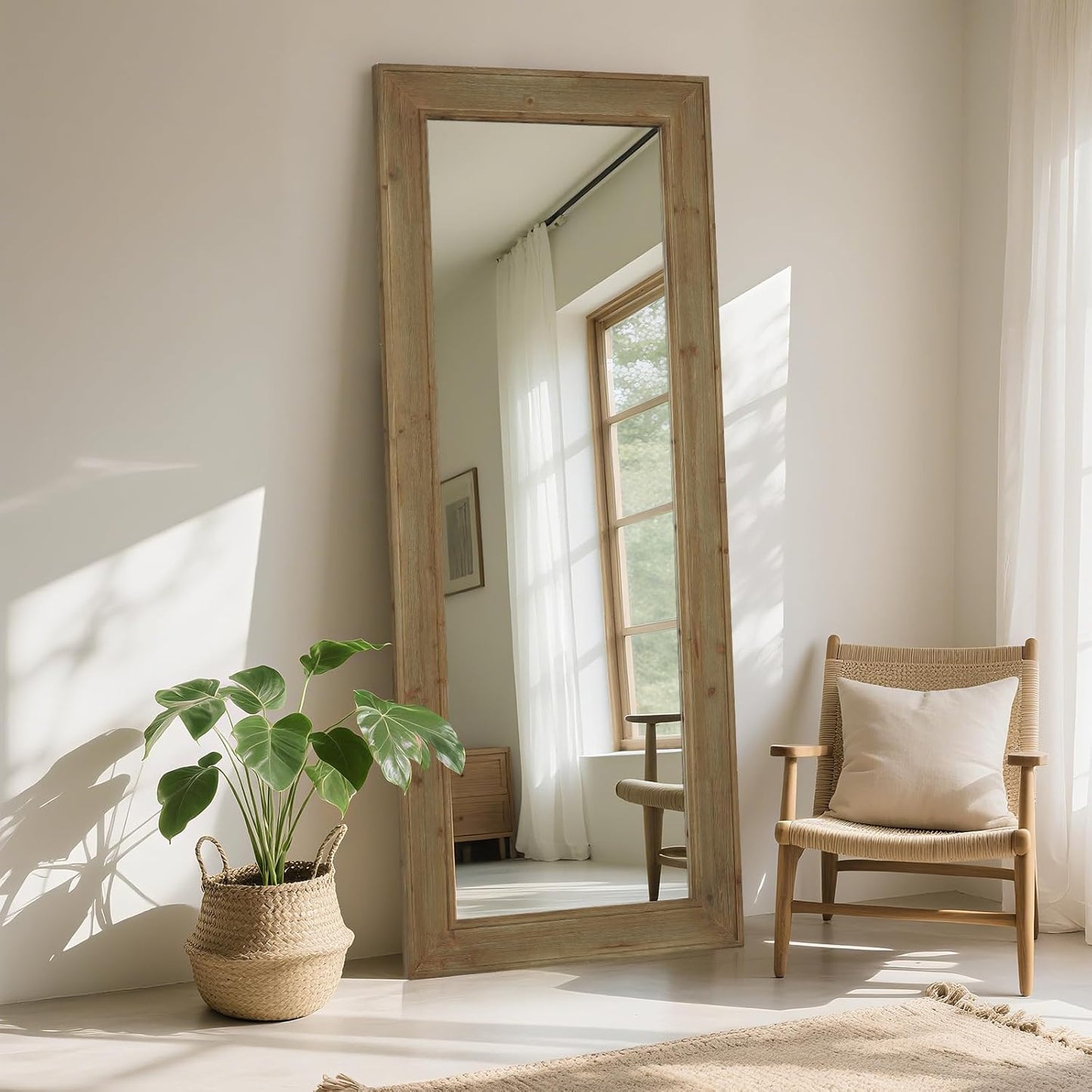 WallBeyond Full Length Mirror Rustic Wood Framed, 27 x 67 inch Farmhouse Wall Mounted Mirror Full Floor Mirror Hanging or Leaning Against Wall, Natural