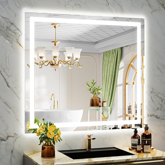 40x36 Inch LED Bathroom Mirror with Lights Front and Backlit Lighted Vanity Mirror for Bathroom Wall with 3 Colors Dimmable Anti-Fog Memory Shatter-Proof IP54 Waterproof Horizontal/Vertical