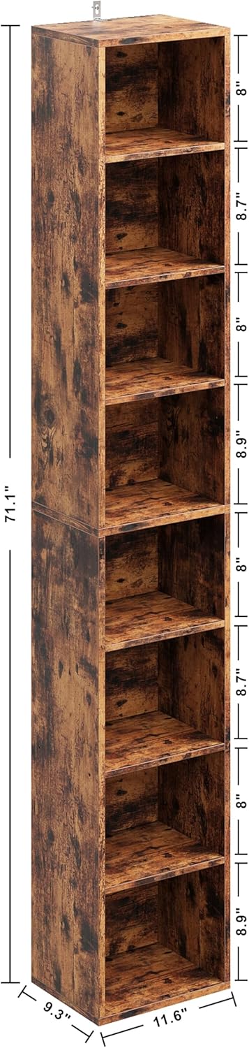 IRONCK Tall Narrow Bookshelf 8 Tiers, Compact Corner Bookcase, Easy to Match for Living Room, Office, Study, Bedroom