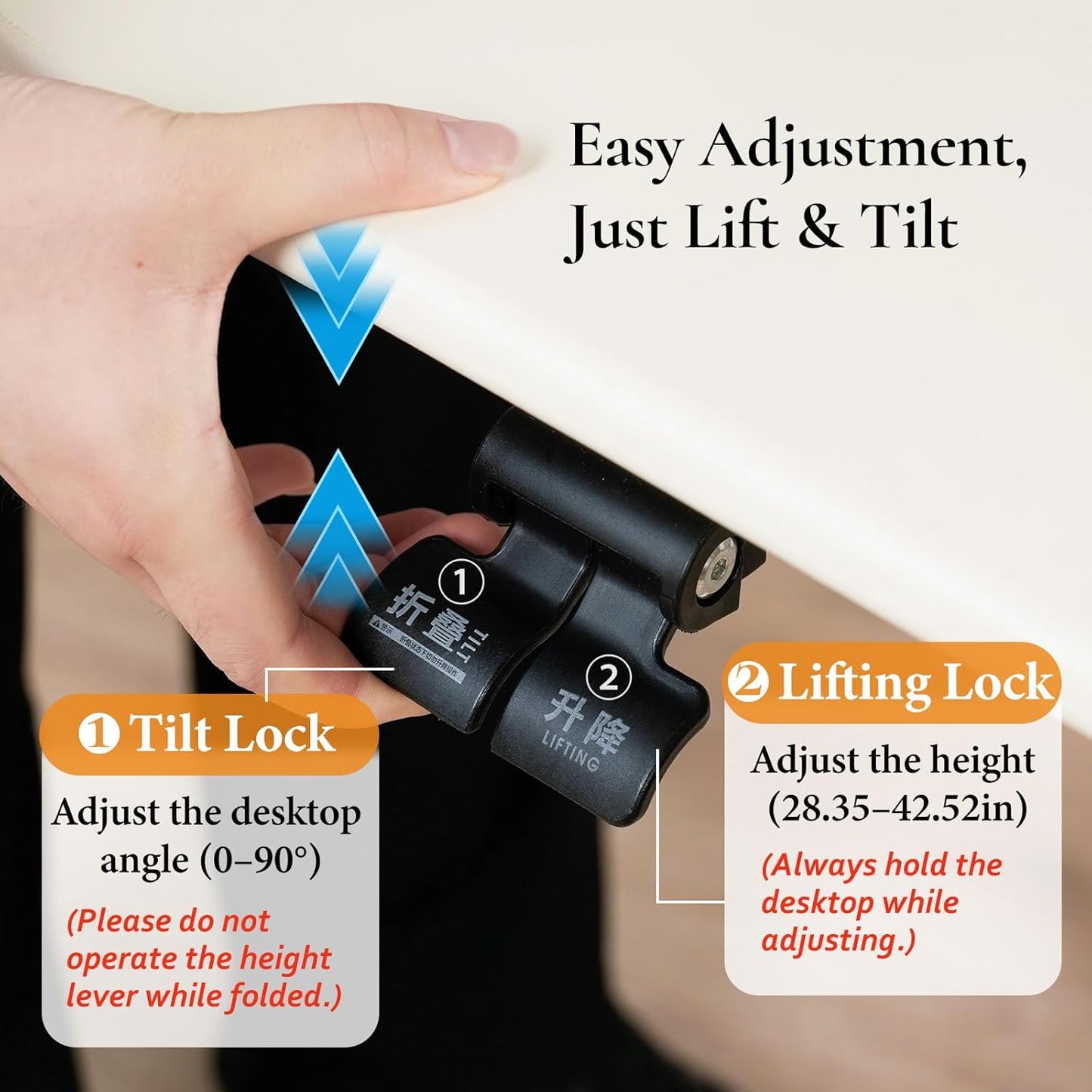 Adjustable Computer Desk, Solid Wood Folding Desk with Wheels, Mobile Home Office Laptop Table, Sit Stand Workstation, Rolling Desk, 28.35-42.52 H x 31.5 W x 19.69 D Inches,White