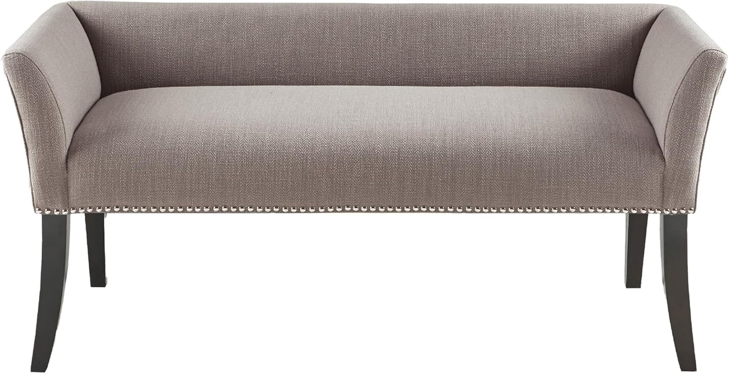 Madison Park Accent Bench, Upholstered with Nailhead Trim, & Padded Seat Entryway Bench Small, End of Bed Bench with Back, 49.5" W x 19.25" D x 23" H, Grey