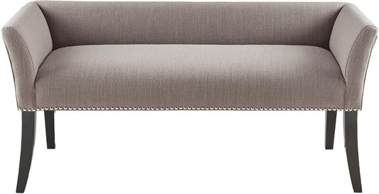 Madison Park Accent Bench, Upholstered with Nailhead Trim, & Padded Seat Entryway Bench Small, End of Bed Bench with Back, 49.5" W x 19.25" D x 23" H, Grey