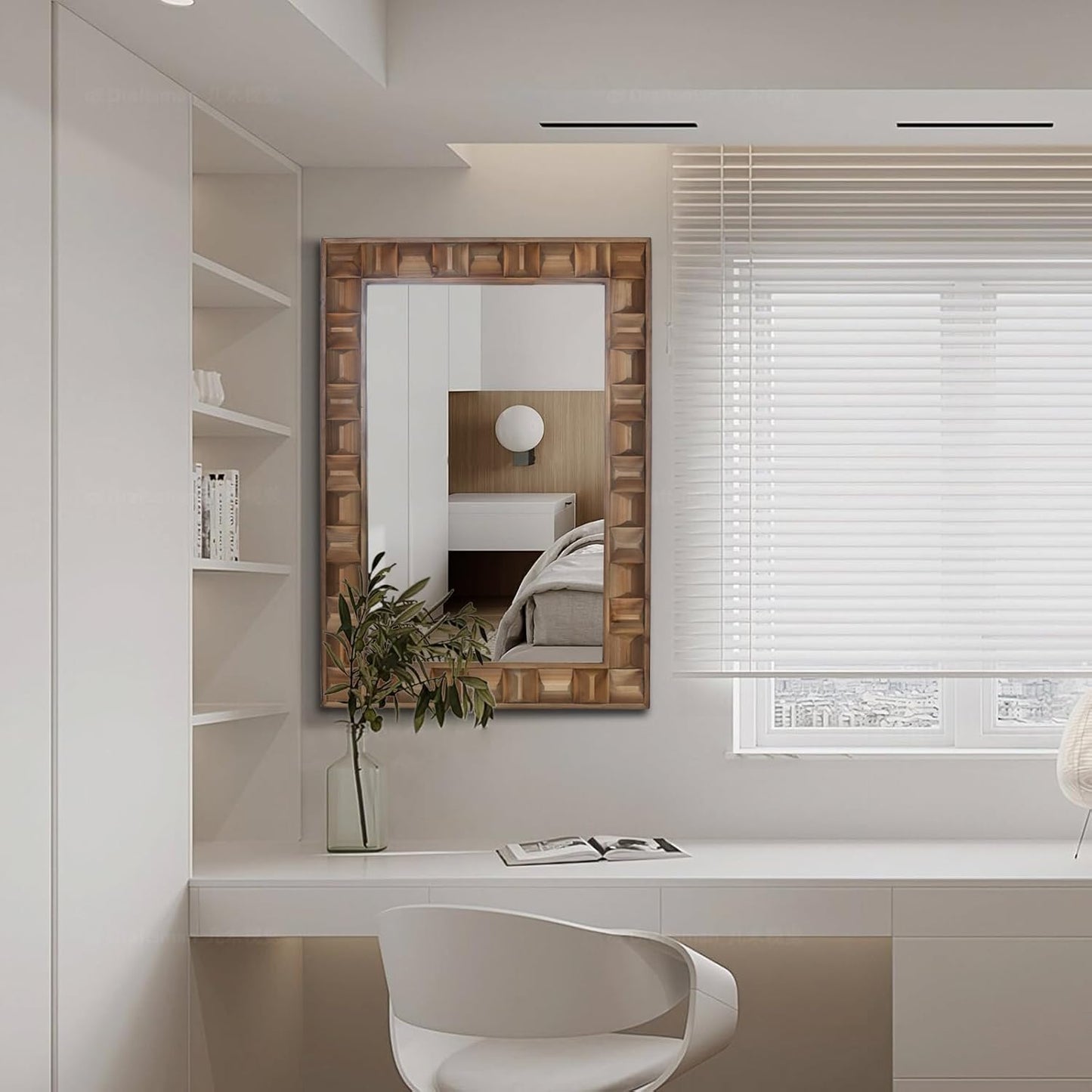 22x30 Inch Farmhouse Rectangular Wall Mirror, Rustic Wooden Frame Decorative Mirror for Bathroom Vanity, Bedroom, Living Room & Entryway – Vertical or Horizontal Hanging