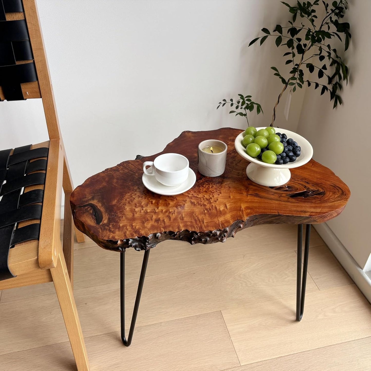 Live Edge Coffee Table, Natural Wood Coffee Table for Living Room, Natural Fir Unique Desktop with Metal Hairpin Legs (Large)