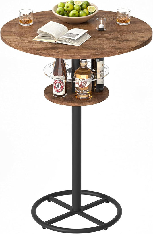 VECELO 36” High Top Bar Table, Sturdy Frame with Metal Base for Cocktail, Pub, Easy Assembly, Brown