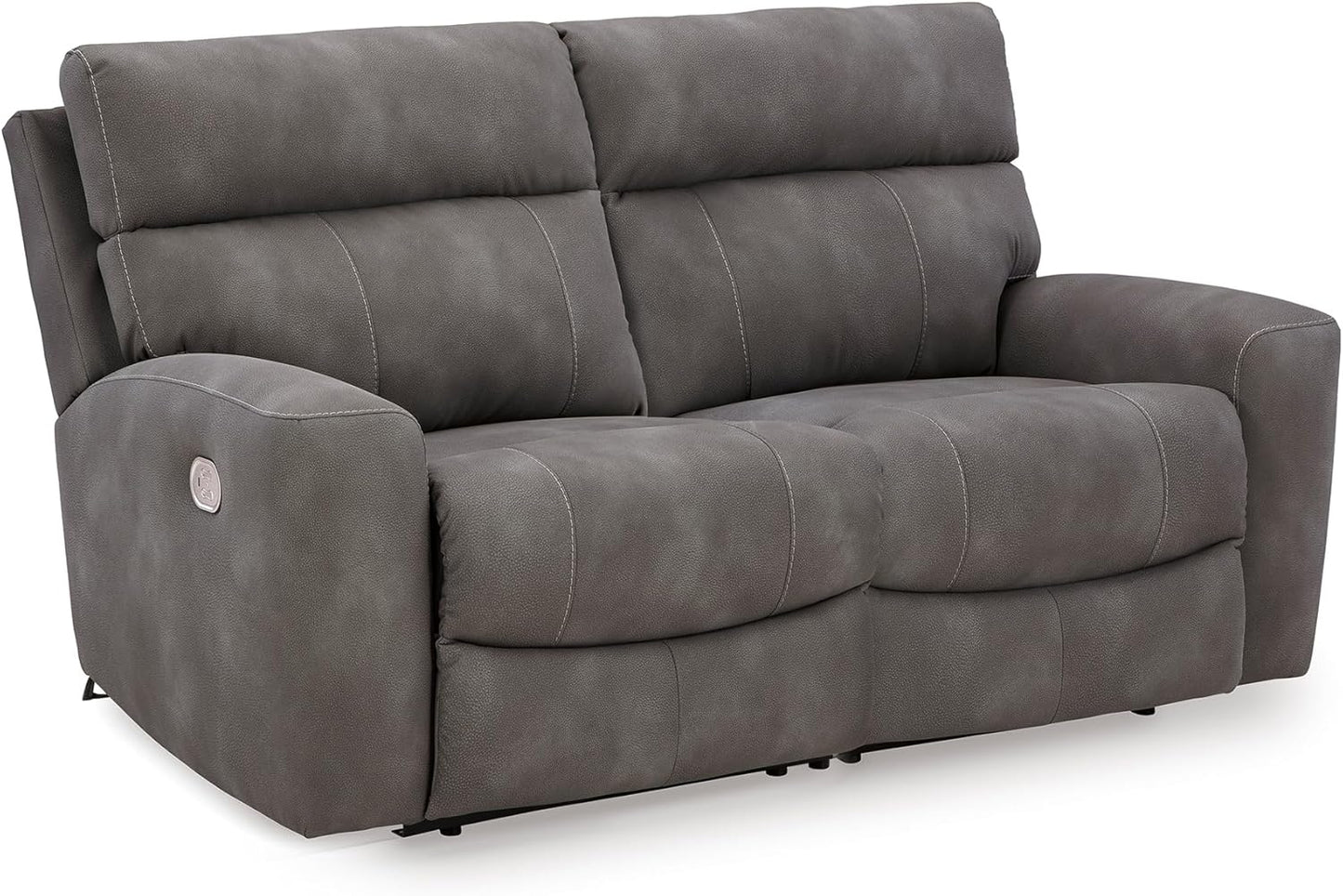 Signature Design by Ashley Next-Gen DuraPella Contemporary Faux Leather Modular Wall Hugger 2-Piece Power Reclining Sectional Loveseat with Adjustable Headrest and USB Ports, Gray