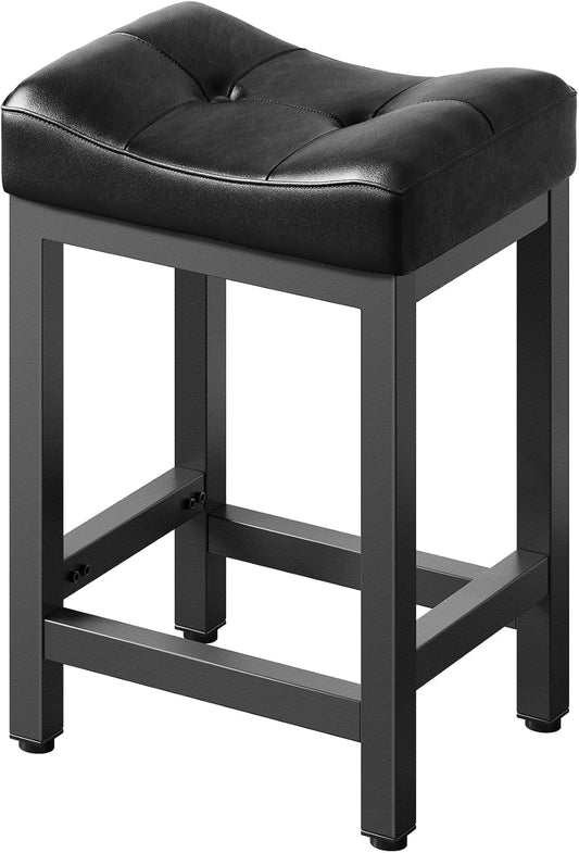 Dripex Modern Backless Bar Stools with 4" Thick Seats, Faux Leather Heavy Duty Saddle Counter Height Barstool with Solid Metal Legs for Kitchen Island, Black