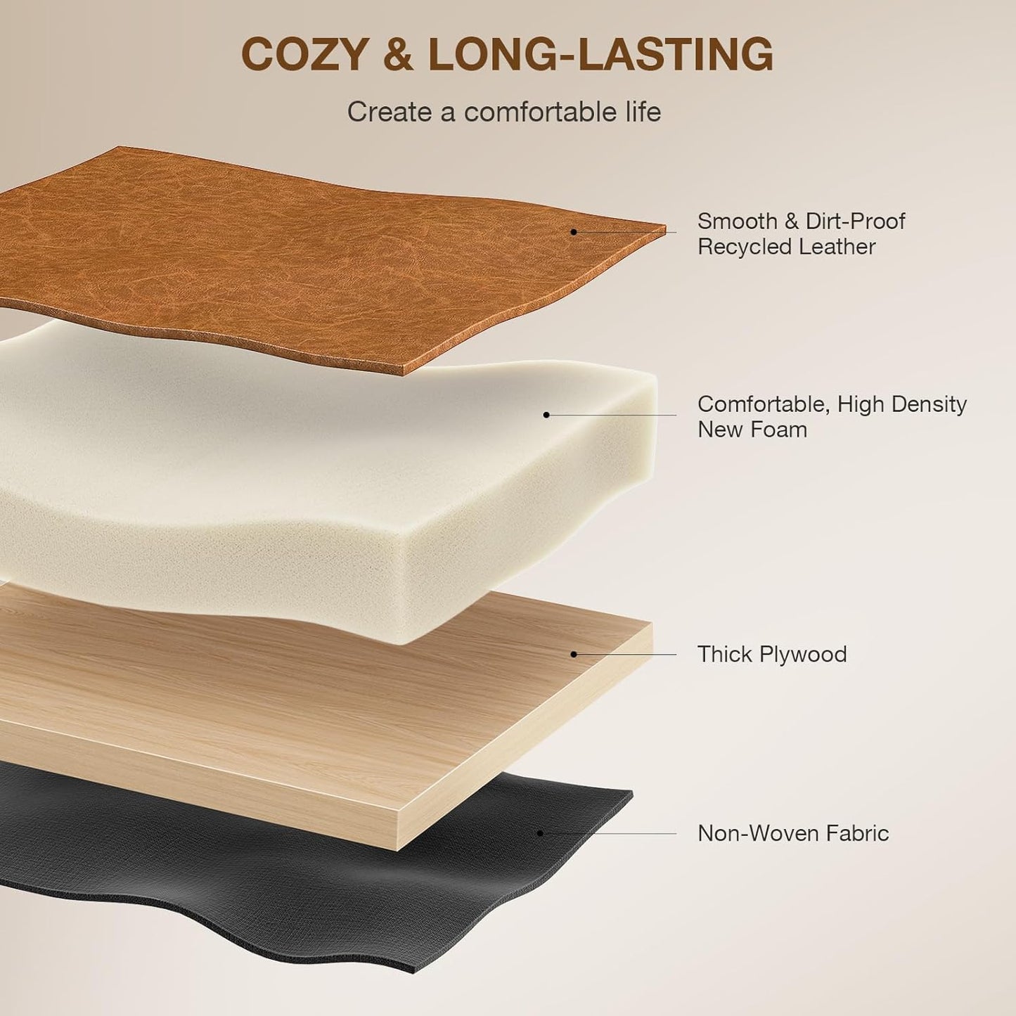 18-Inch Leather Vanity Stool Chair, Vanity Bench with Metal X-Leg, Ottoman Foot Stool with Thick Padded Saddle Seat, Brown