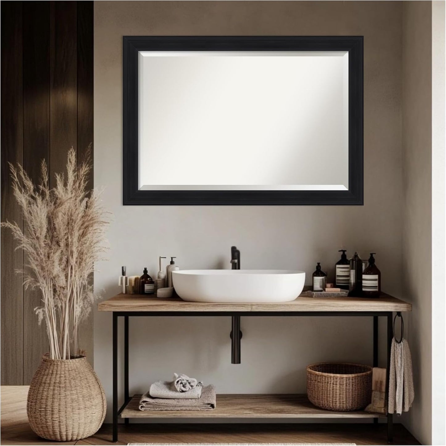 Amanti Art Black Bathroom Mirror for Over Sink, 29x41 Abbey Black Rectangle Vanity Mirror, Large Traditional Frame, Hangs Horizonally and Vertically, Bathroom Wall Decor, Beveled Edge