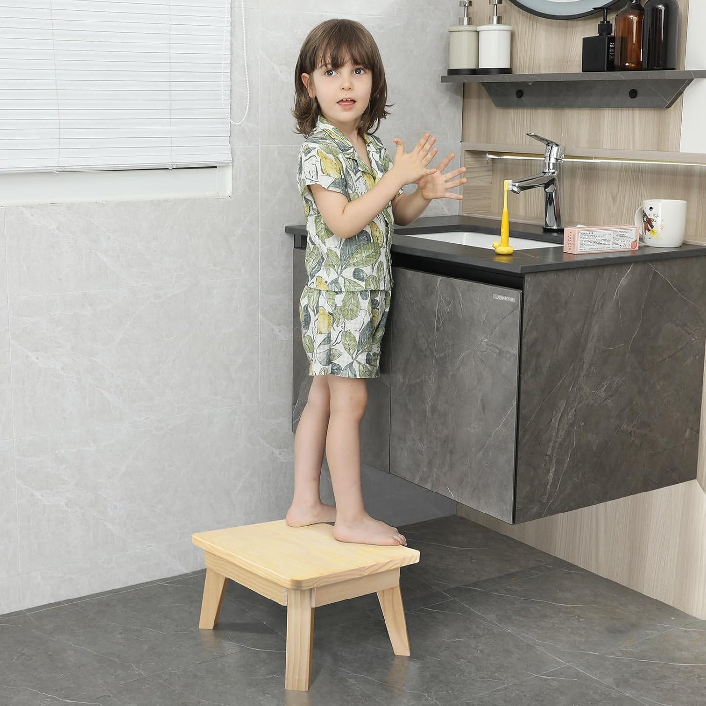 HOUCHICS Wooden Step Stool,One Step Stool for Adult Kids,Wood Bedside Step Stools for Kitchen,Bathroom,Bedroom(Wooden)