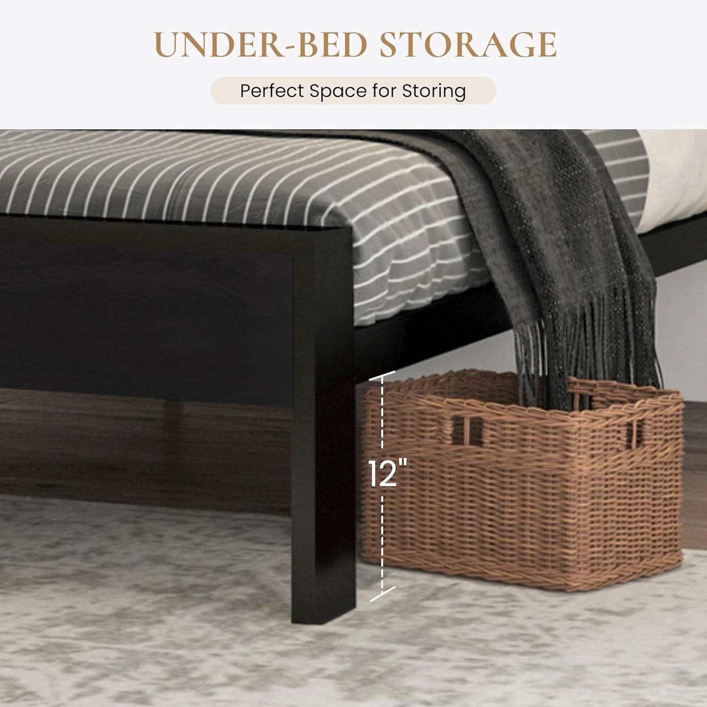 SHA CERLIN 14 Inch King Size Metal Platform Bed Frame with Wooden Headboard and Footboard, Mattress Foundation, No Box Spring Needed, Large Under Bed Storage,Black Oak