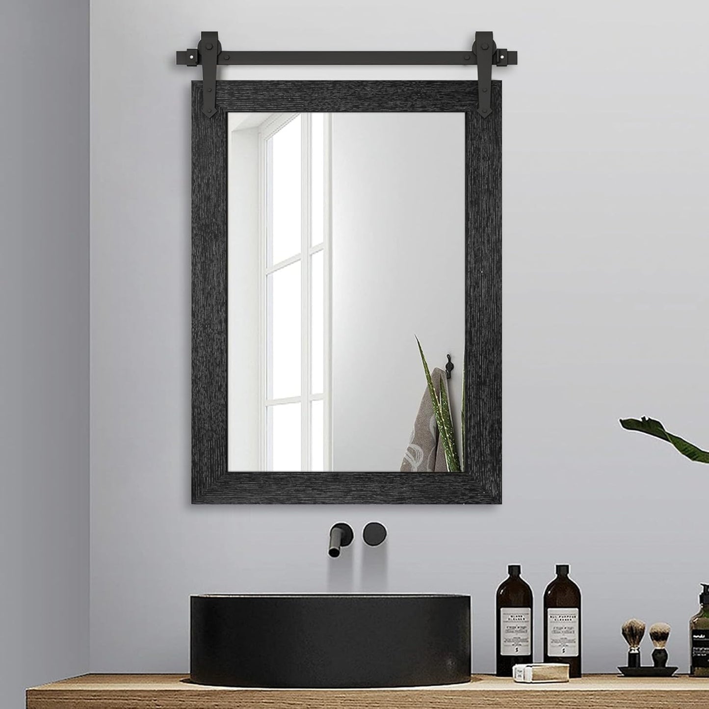 Farmhouse Bathroom Mirror for Over Sink 22”x32” Black, Rustic Western Barn Decor Bathroom Vanity Mirror, Wall Mirror for Bathroom, Living Room, Bedroom, Entryway