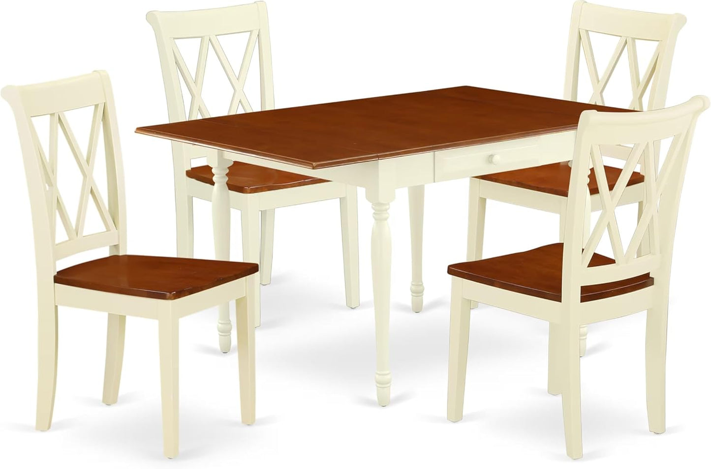 East West Furniture MZCL5-WHI-W 5 Piece Dinette Set for 4 Includes a Rectangle Dining Room Table with Dropleaf and 4 Kitchen Dining Chairs, 36x54 Inch, Buttermilk & Cherry