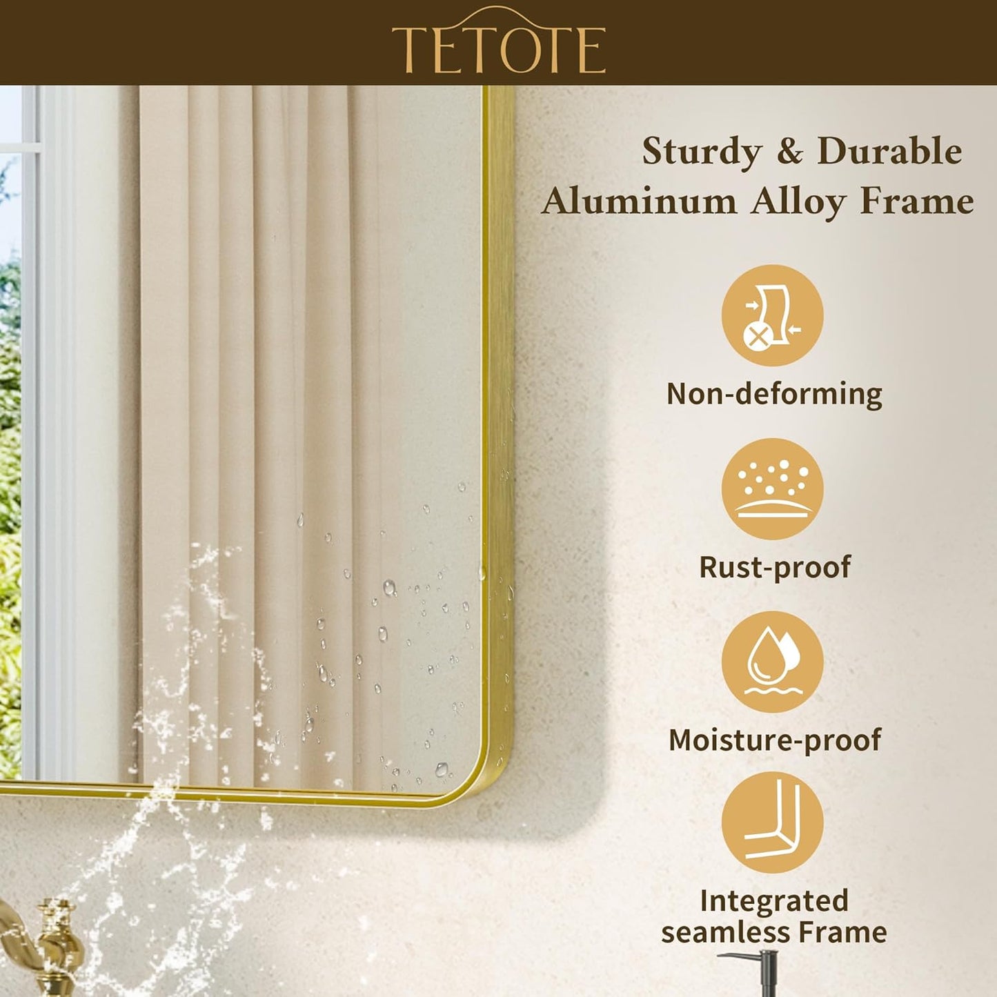TETOTE Brushed Gold Bathroom Mirror 24 x 32 Gold Metal Framed Bathroom Mirror, Tempered Glass, Modern Farmhouse Wall Mounted Mirror for Decorative(Horizontal/Vertical)