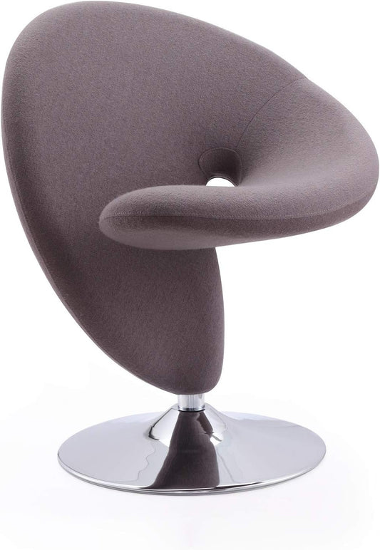 Manhattan Comfort Curl Swivel Accent Chair Set of 2 with 360° Turn, Fully Assembled, Upholstered in Wool Blend, Modern Ergonomic Design with Polished Chrome Base, Living Room & Office, Set of 1, Grey
