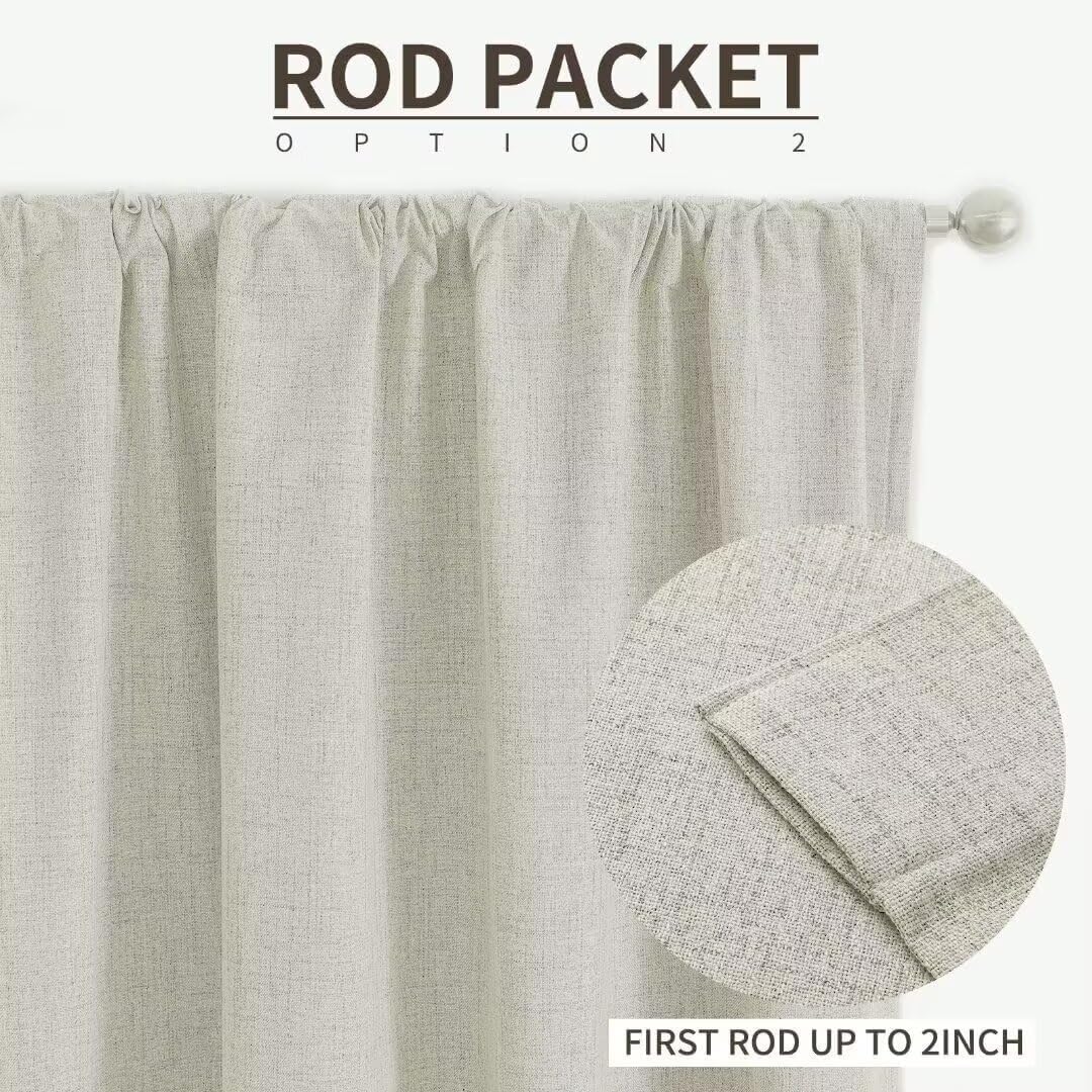 Joydeco Natural Linen Curtains 90 inch Length 2 Panels Set Burg 100% Blackout Patio Door Curtain Room Darkening Sliding Door Curtains Thermal Insulated Back tab Rod Pocket(105x90 inch, Light Beige)