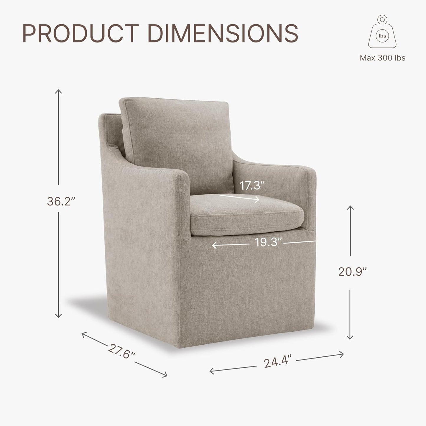 Upholstered Dining Chairs with Casters No Assembly Modern Accent Armchair with Rollers for Diningroom Bedroom Livingroom Reading Room,Sand,2 Boxs