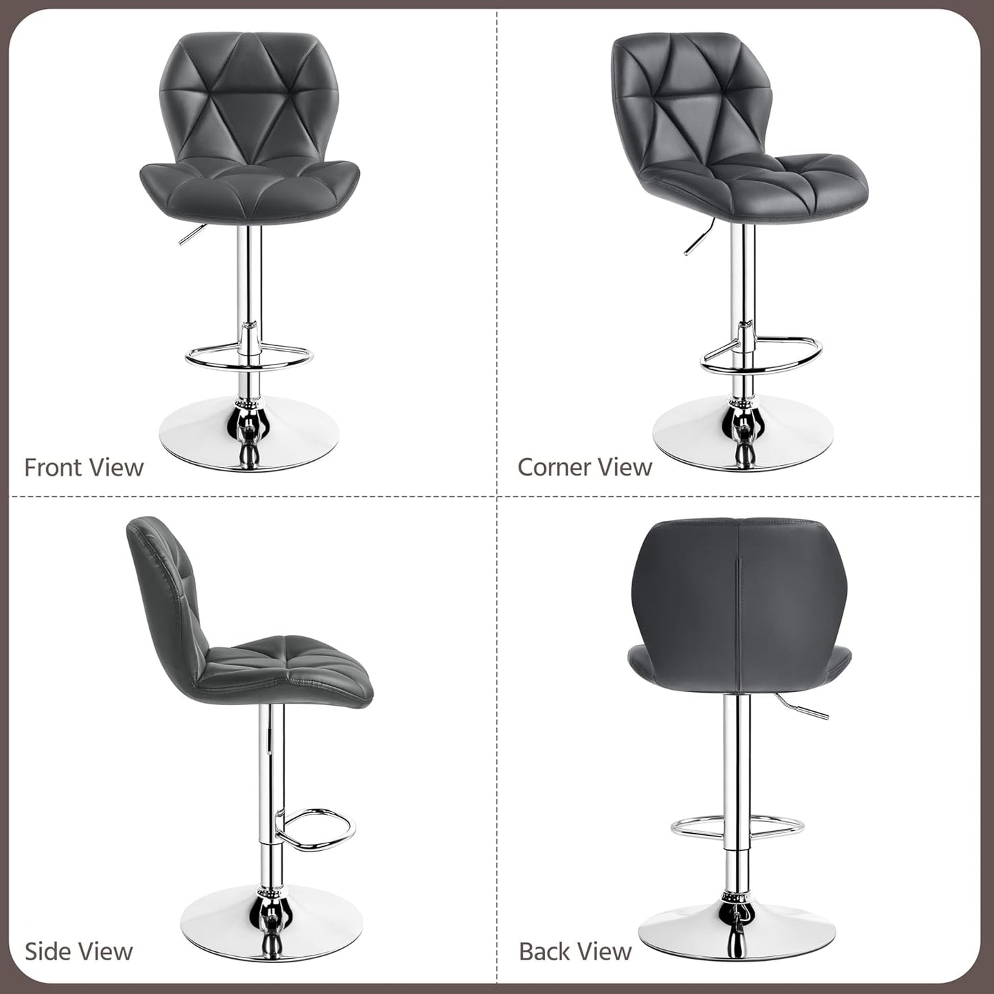 Yaheetech Bar Stools Set of 4, Adjustable PU Leather Swivel Barstools, Modern Counter Stools with Back and Footrest, Counter Height Barstools for Bar, Kitchen, Dining Room, Grey