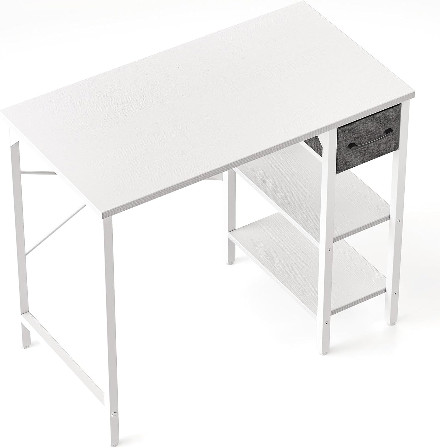 CubiCubi Computer Desk, 35 Inch Small Home Office Workstation with Drawer Storage Shelves for Small Space, Writing Study Desk, Warm White