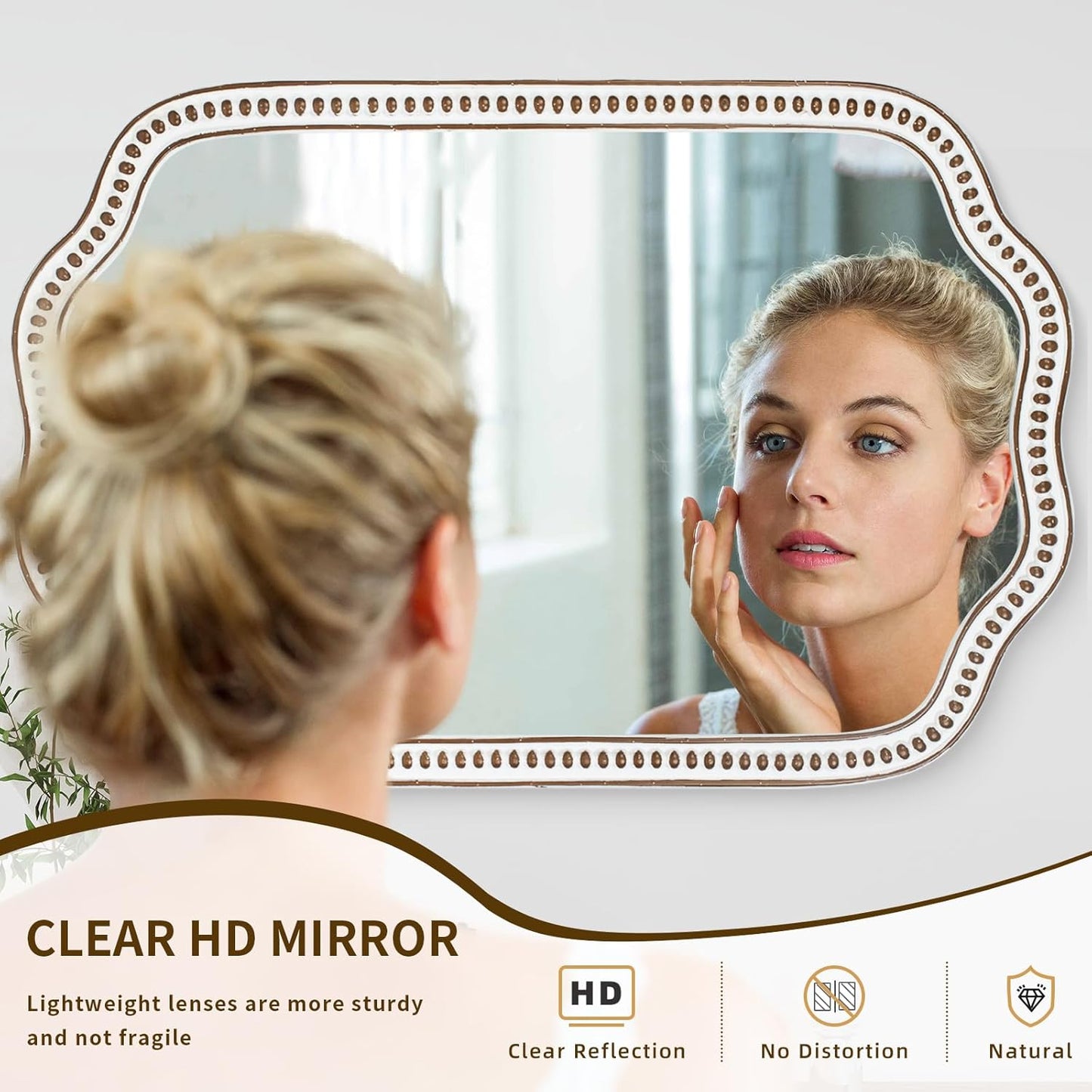 24x36 Inch Wooden Scalloped Farmhouse Mirror for Wall Decor, Rustic Decorative Mirrors for Living Room, Bedroom, Entryway, Bathroom Over Sink - Horizontal/Vertical Mount