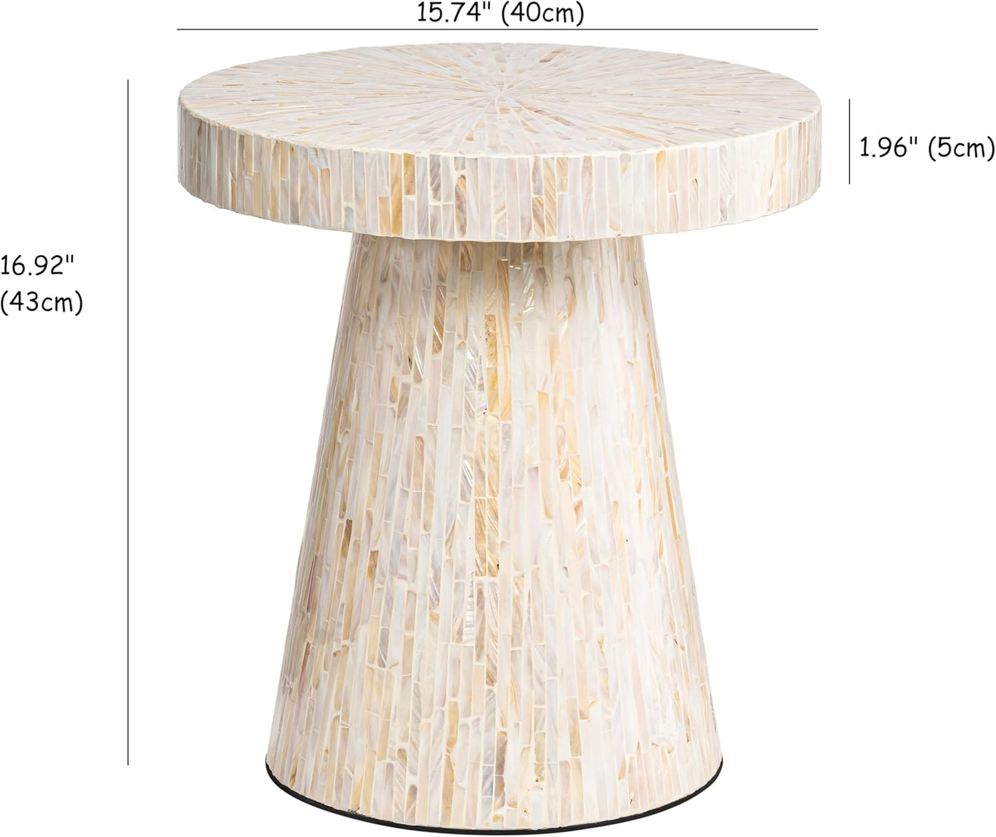 PEMAR Mother of Pearl Pedestal Side Table Modern Mushroom Minimalist Drink Accent End Table for Small Space, Bedside for Bedroom, Living Room, Hallway (White & Cream Sunlight)