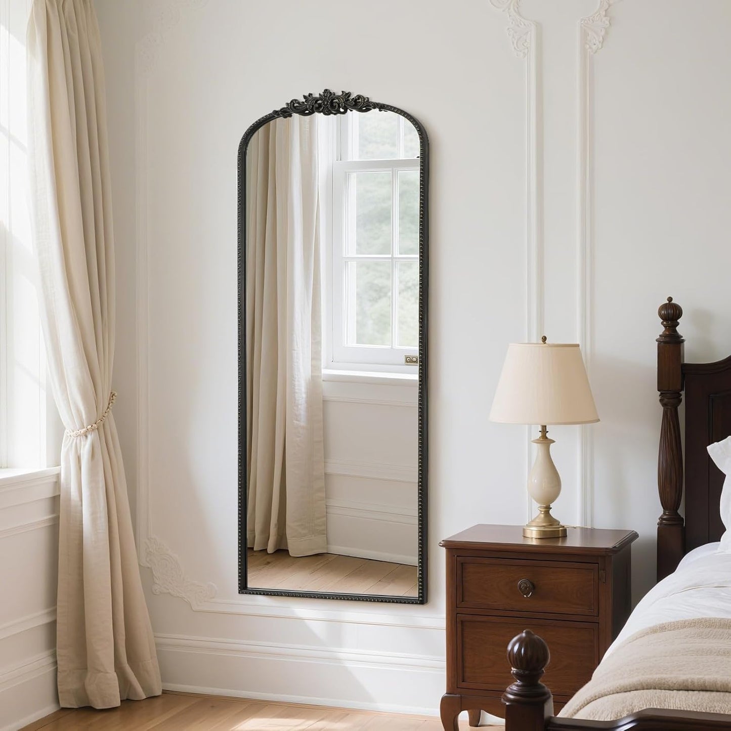 WallBeyond Arched Full Length Mirror Wall Mounted, 21x56 Inch Black Antique Mirror, Vintage Metal Frame Full Body Mirro for Bedroom, Living Room, Hanging or Leaning