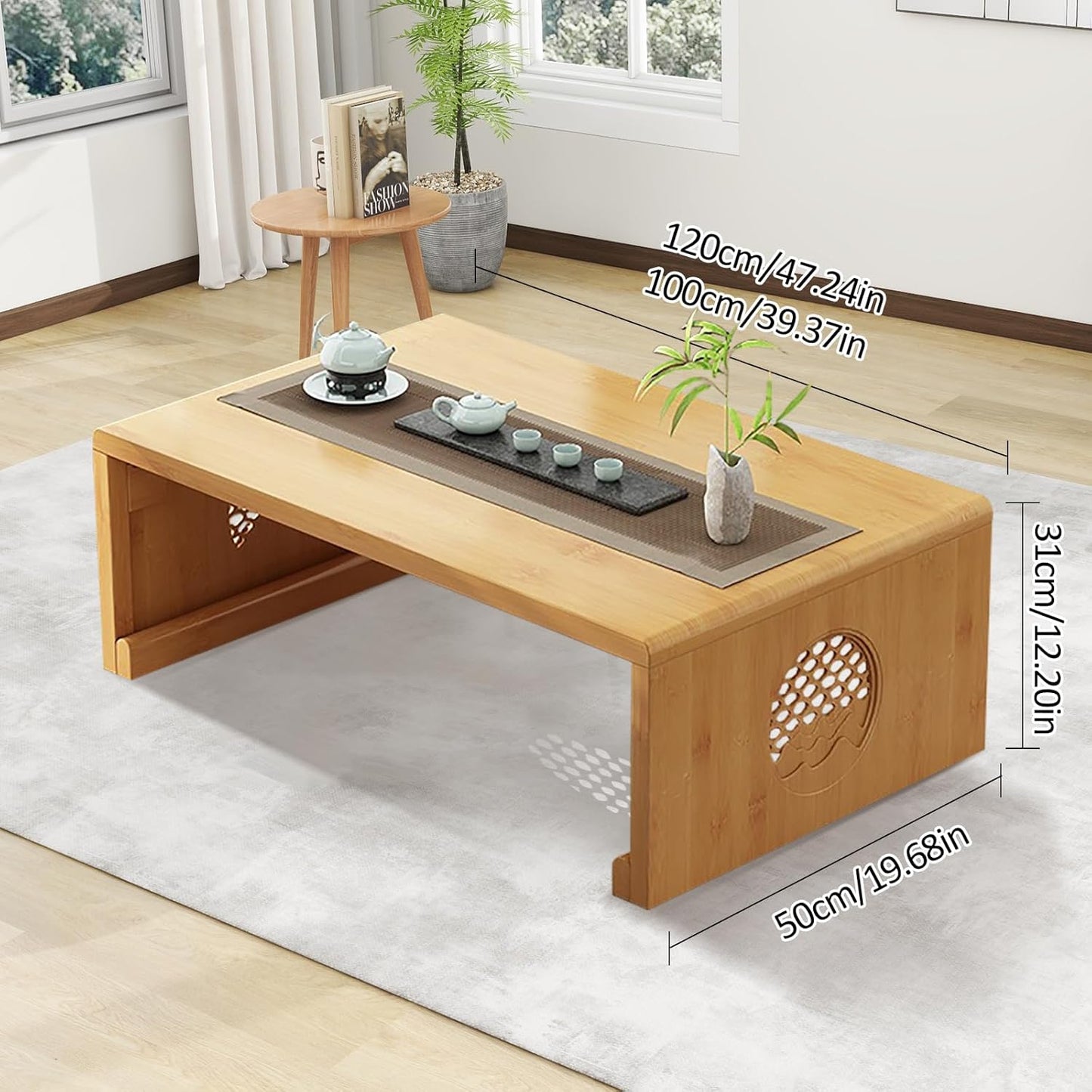 Folding Coffee Table Foldable Japanese Floor Table Low Table for Living Room,Dining Room,Tea,Tatami,Home Decoration (Log Color 39.37 * 19.68 * 12.2 INCH)