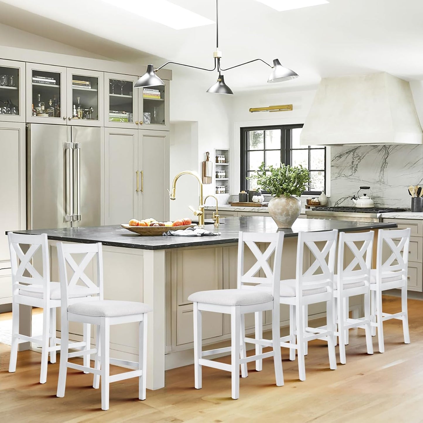 COLAMY Bar Stools Set of 6, Counter Height Bar Stools, Mid Century Modern Barstools, Wood Barstools for Kitchen Dining Room Bar, Grey White Wash