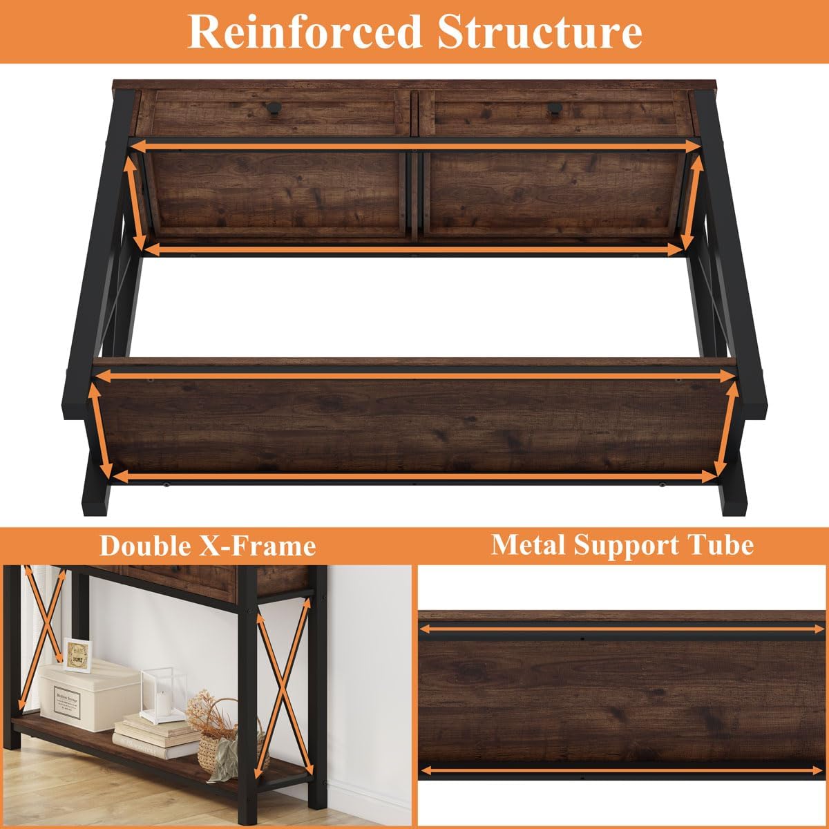 BON AUGURE Console Table with 2 Drawers, Entryway Tables with Storage, Sofa Table Behind Couch for Living Room, Farmhouse Entry Tables for Hallway, Foyer, Front Door (Rustic Oak, 47 Inch)