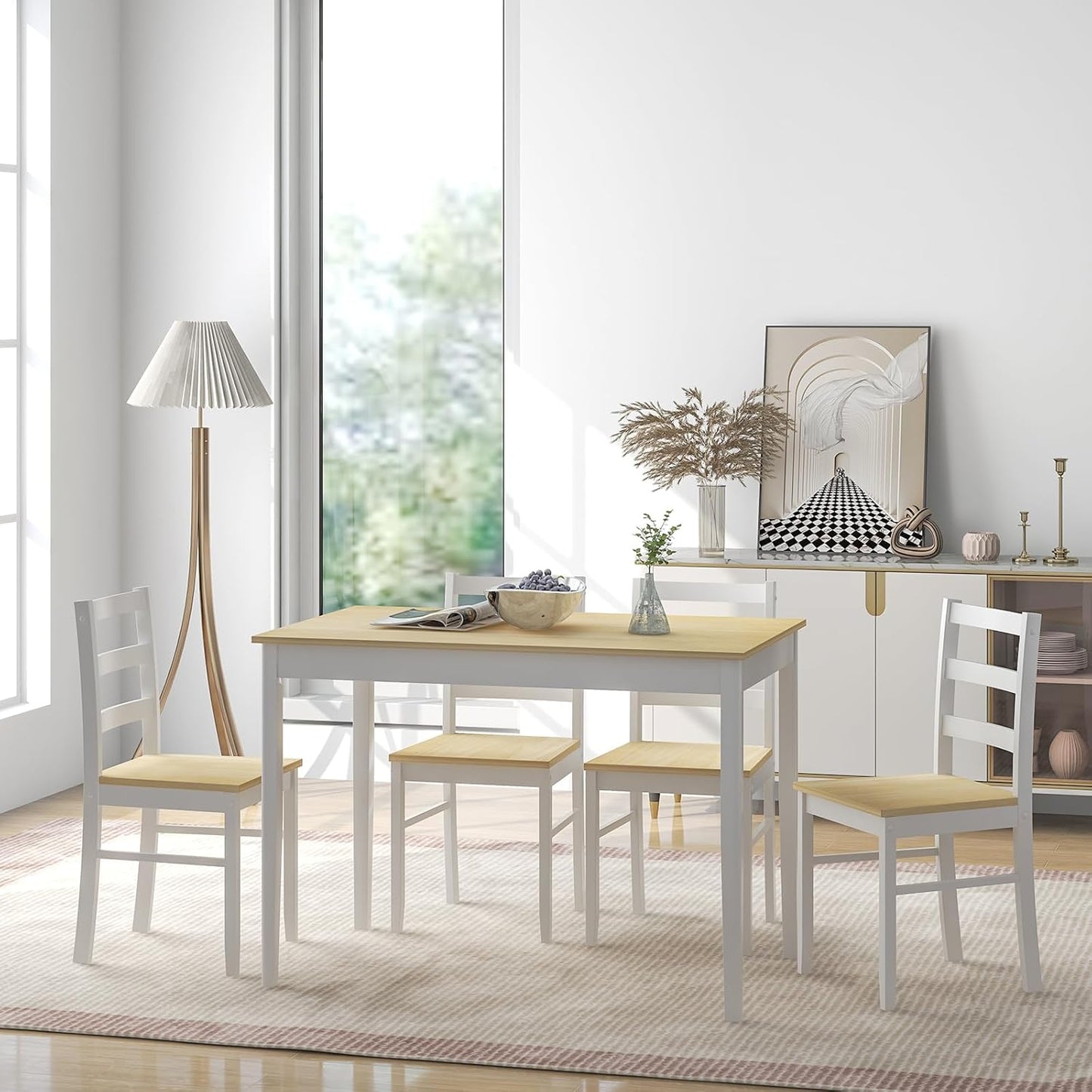 Giantex Dining Table Set for 4, Dining Room Table Set for 4, Breakfast Nook with Kitchen Table, 4 Dining Chairs, Compact Space-Saving Dinette Set for Small Space, Kitchen Table Chairs Set of 4 (Beige)