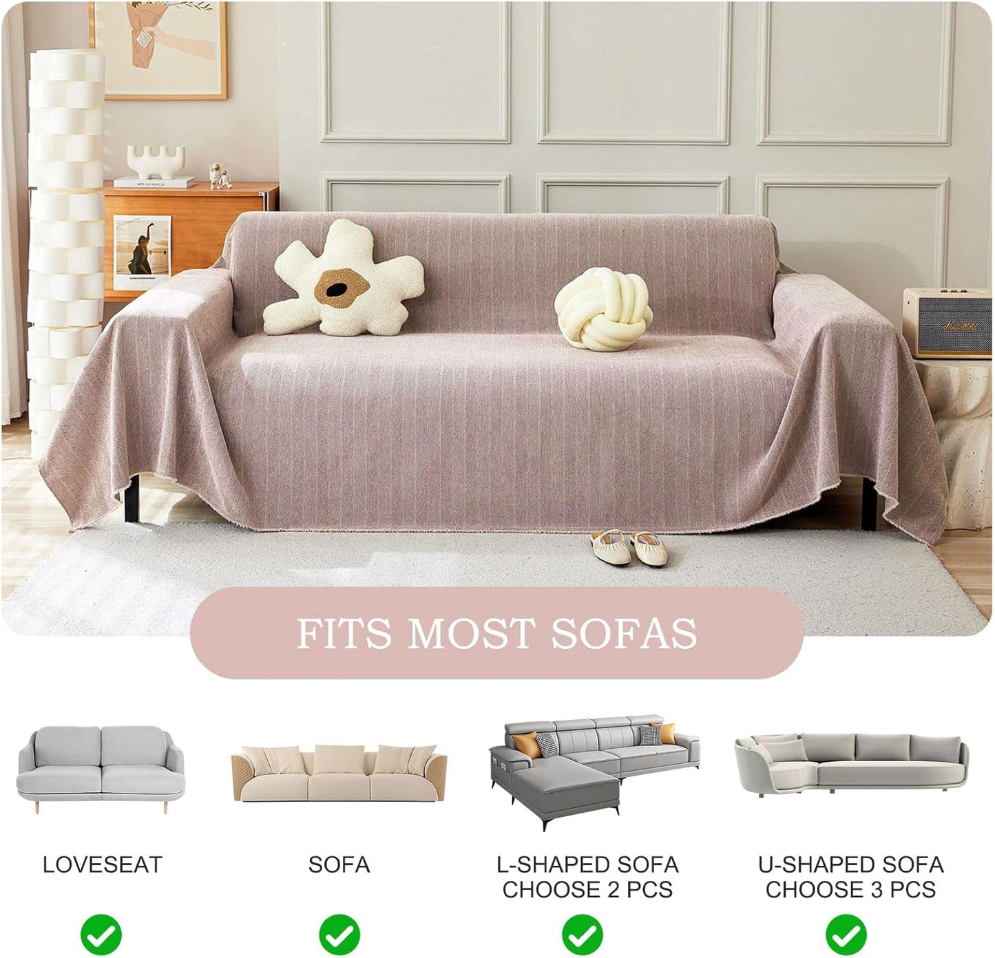 STACYPIK Stylish Cozy Pink Sofa Cover for Dogs Kids Geometric Couch Cover Herringbone Couch Slipcover for Sectional Couch Covers L Shape for 3 Cushion Couch Pet Furniture Throw Cover Washable-71X150IN