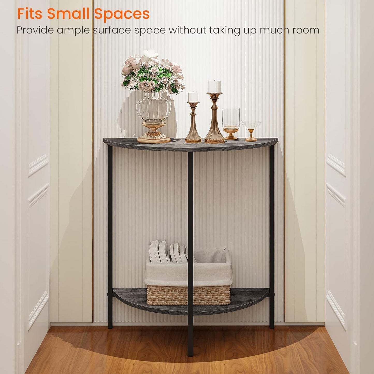 Homode Rustic Grey Farmhouse Half Moon Table, 26 x 11 x 28 inches, Small Entryway Table for Indoor Use