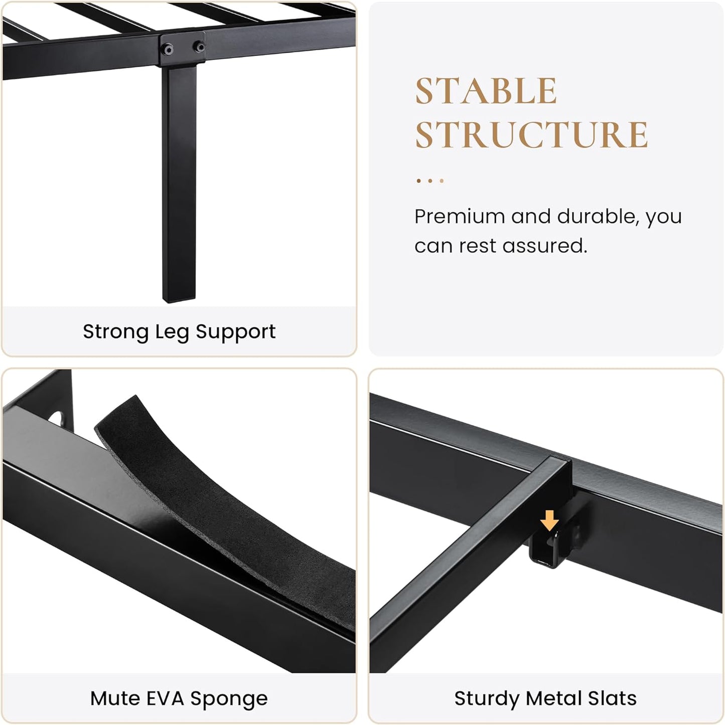 SHA CERLIN Full Size Bed Frame with Modern Headboard, Heavy Duty Platform Metal Base with Square Footboard and 13 Strong Slats Support, No Box Spring Needed, Brown