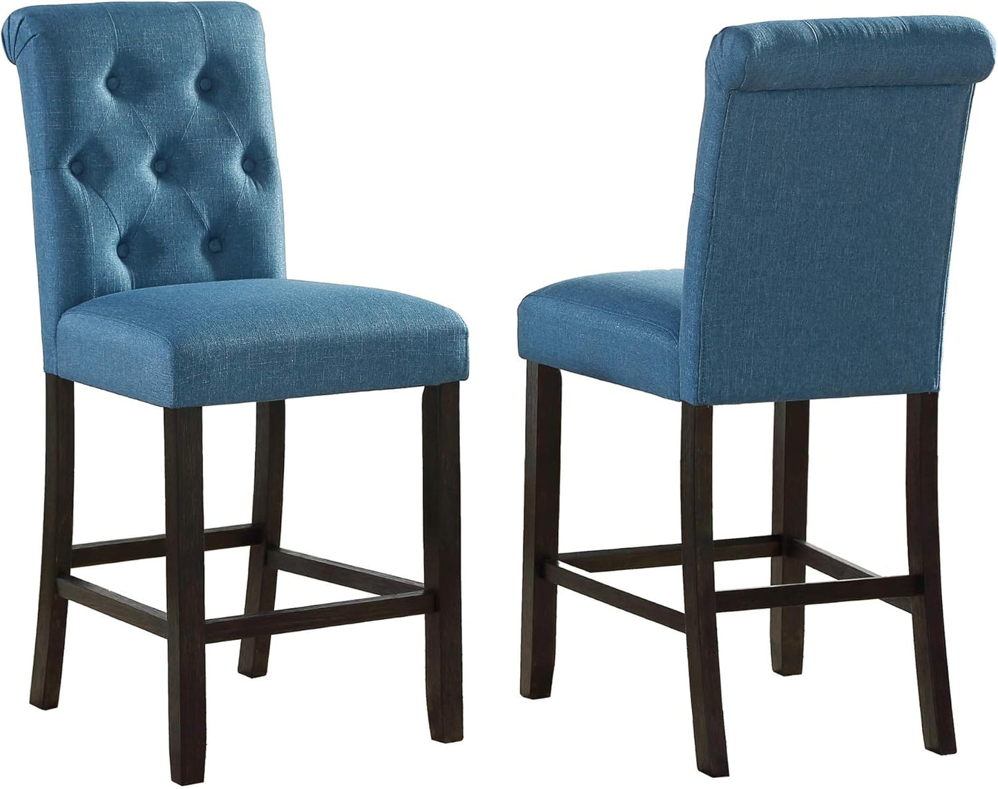 Roundhill Furniture Hendley Solid Wood Tufted Counter Height Stools, Set of 2, Blue